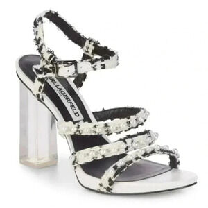 KARL LAGERFELD PARIS Lara Block Heel Textured Sandal, clear heel